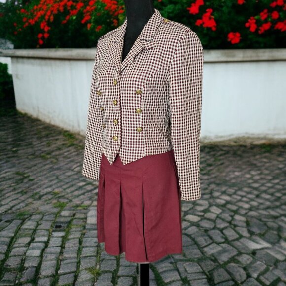 MARMIE WEST (3/4) Vintage 2Pc. Career Suit Burgundy white Gold Button Detail - Picture 6 of 10